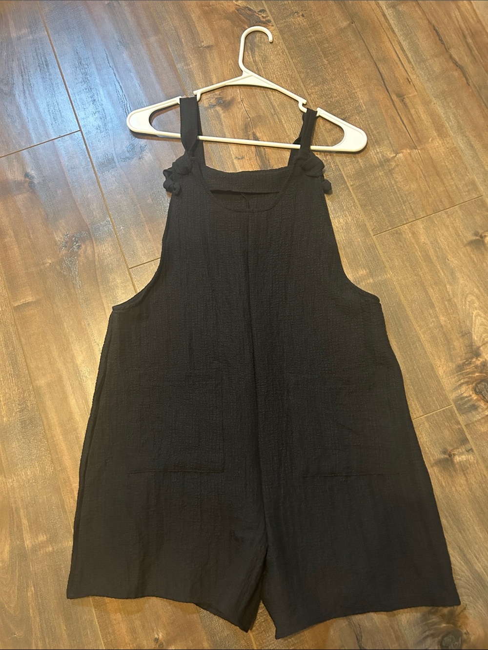 Black Textured Romper - Sleeveless Wide Leg Playsuit
